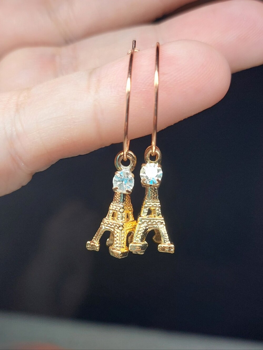 Upcycled Crystal With Goldtone Eiffel Tower Drop Earrings with Crystal Accent